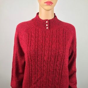 Womens Red Cable-Knit Marled Mock Sweater K#02